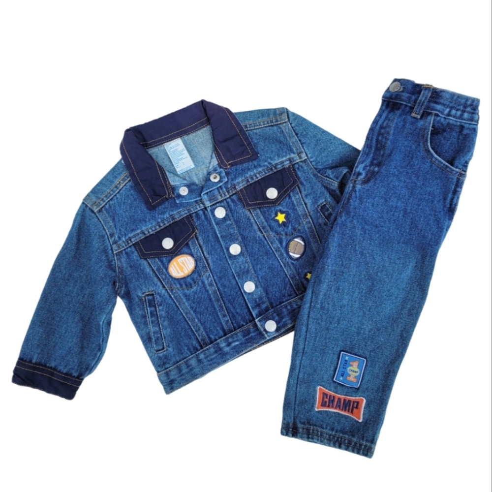 Vintage Football Champ matching embroidered denim jacket and jeans